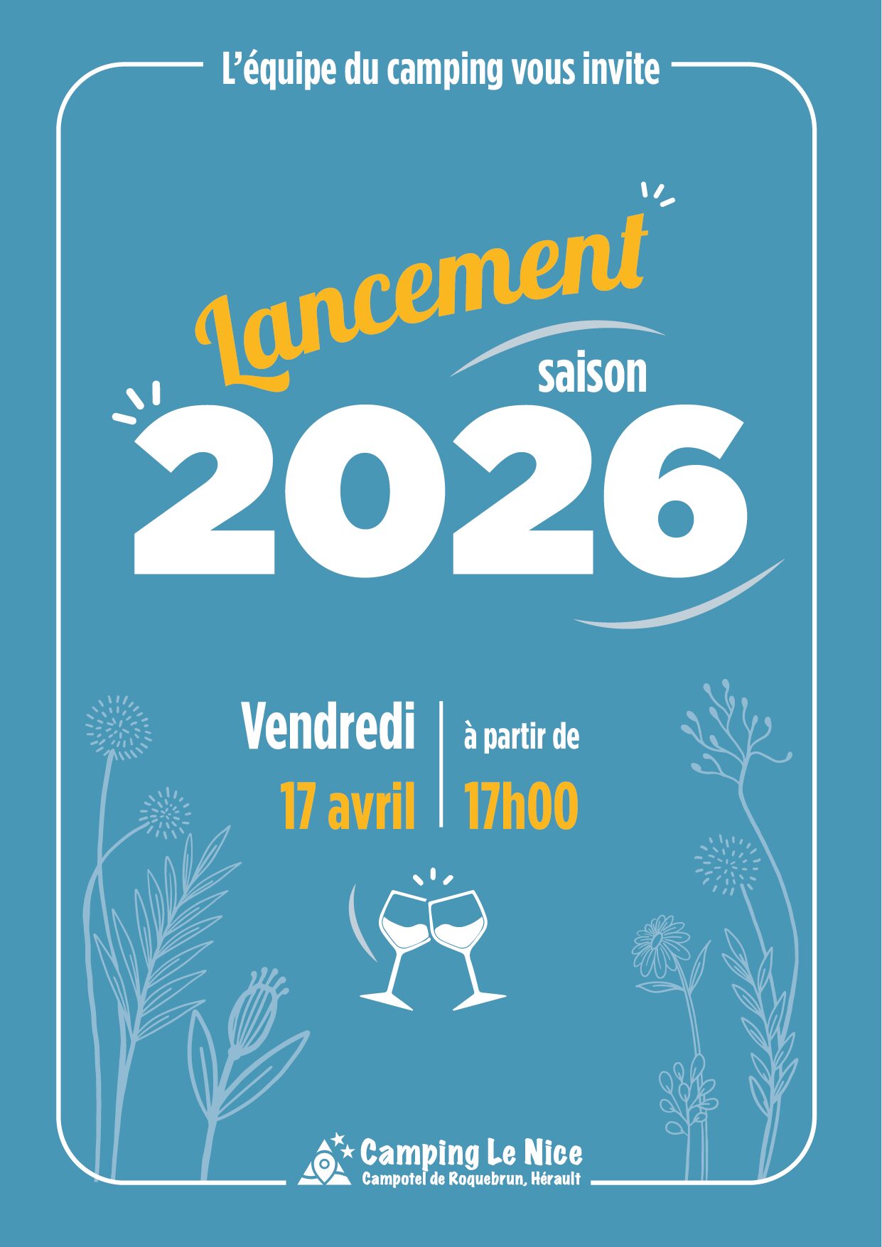 Affiche lancement saison 2026 Camping Roquebrun